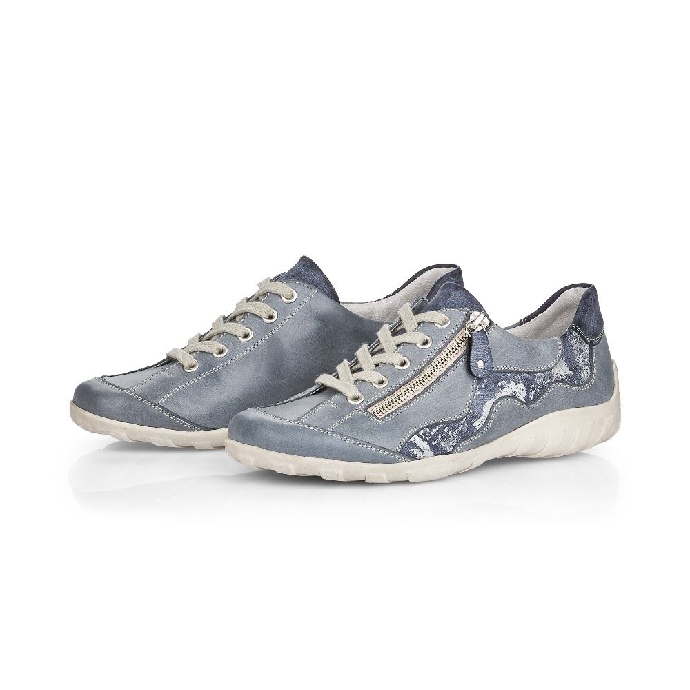 Remonte Sneaker Schnürer Leder Reißverschluss blau kombi R3416-14 