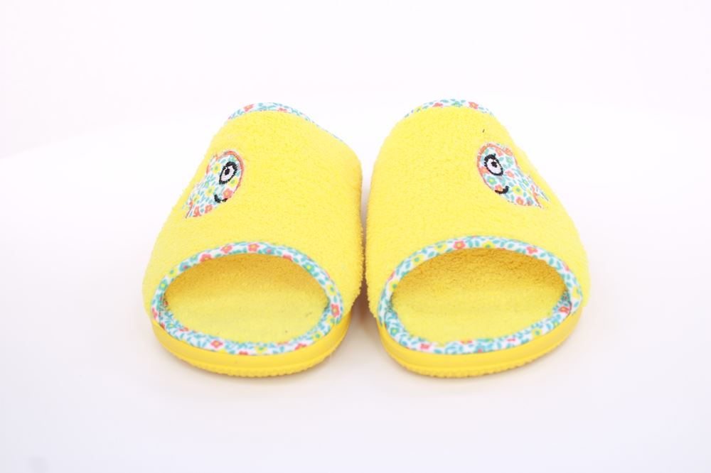 s`knöpfli Damen Pantolette Hausschuh Frottee Fisch- Motiv gelb S13 X27462 