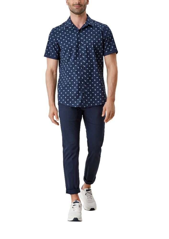 s.Oliver Hemd Kurzarm Slim Fit mit Allover-Print 2113979 S | 59A8 dark blue | 