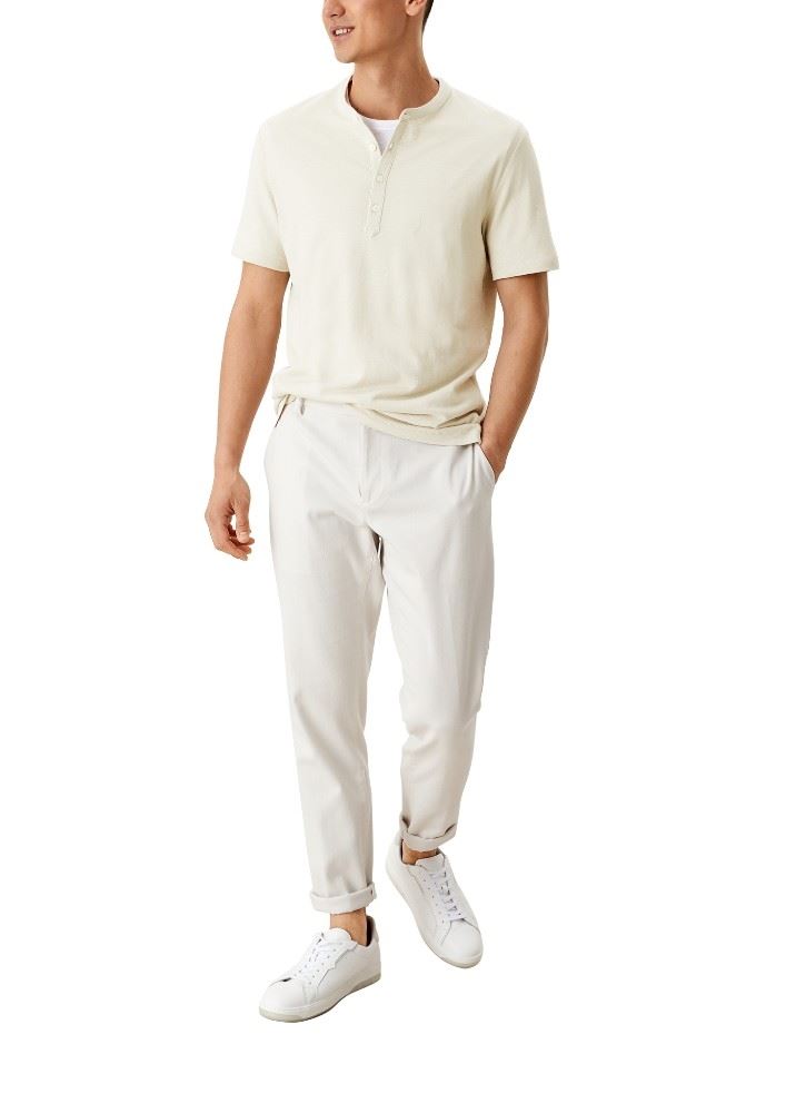 s.Oliver T - Shirt Jerseyshirt Leinenmix Knopfleiste 2113020 S | 0705 offwhite m | 
