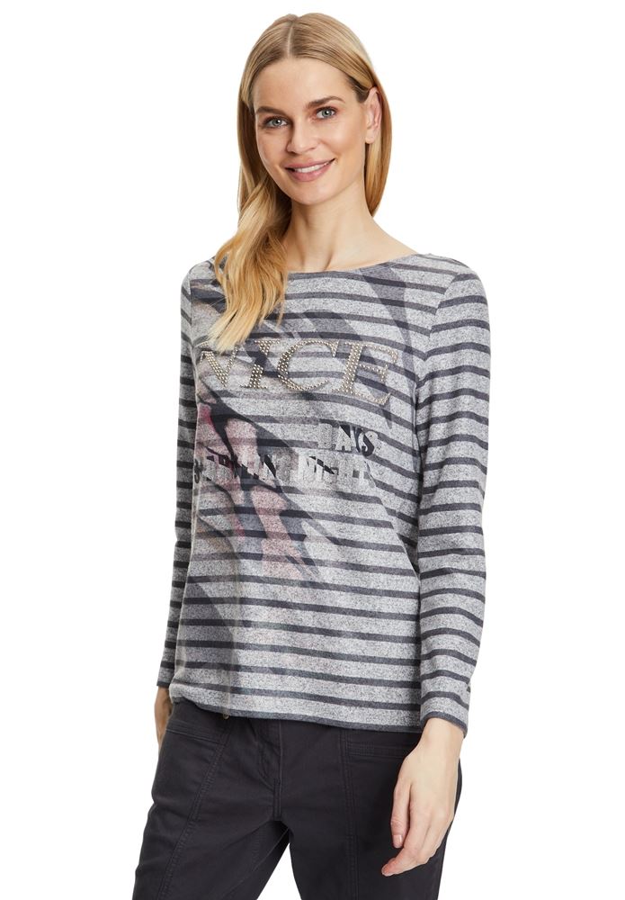 Betty Barclay Langarmshirt gestreift grafisches Muster grau S22 25101130 