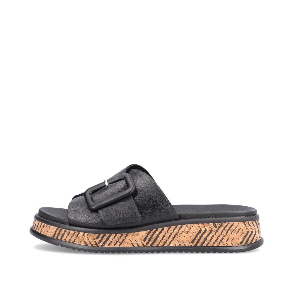 Rieker EVOLUTION Damen Pantolette dekorative Schnalle Sohle Korkoptik Leder schwarz S13 W0803-00 