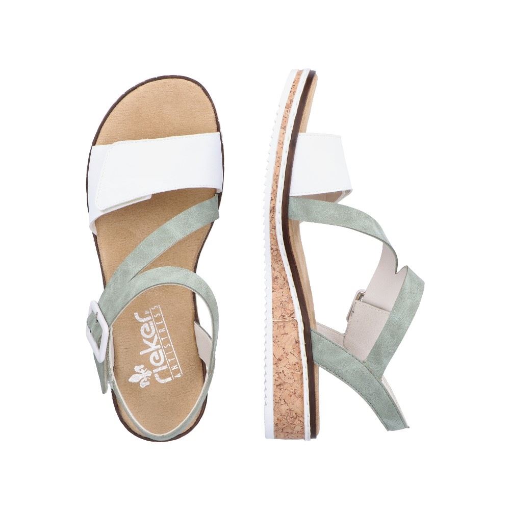 Rieker Sandalette Keilabsatz mintgrün perlweiß V3660-52 
