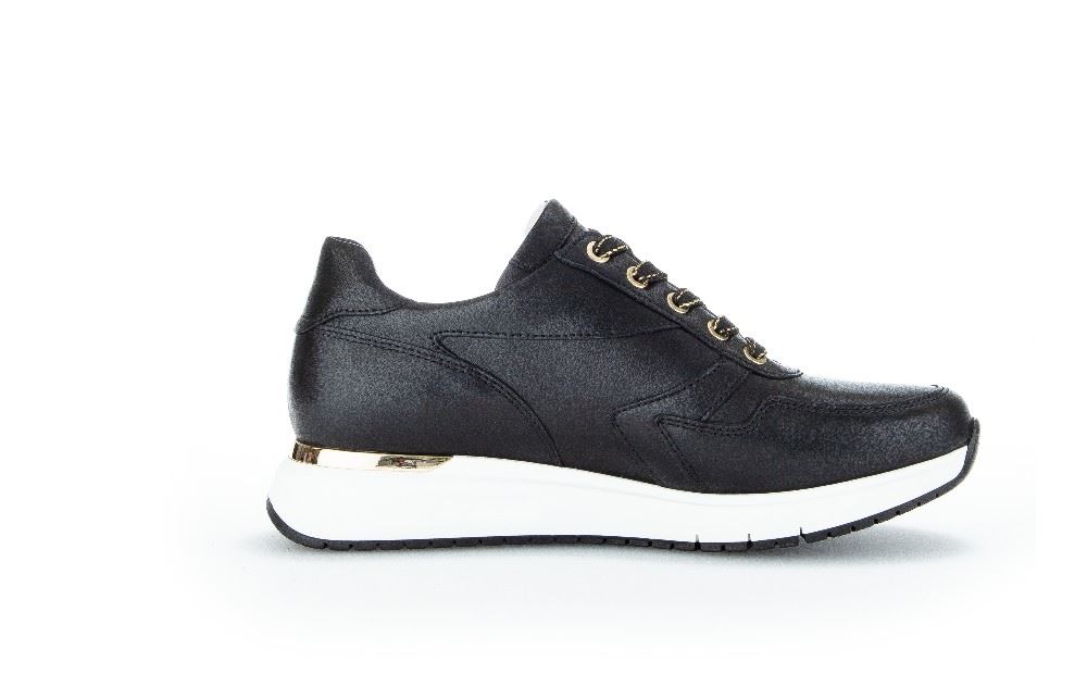 Gabor Sneaker low Comfort-  Mehrweite Wechselfußbett Leder schwarz S12  86.448.57 6 | schwarz (gold) | H