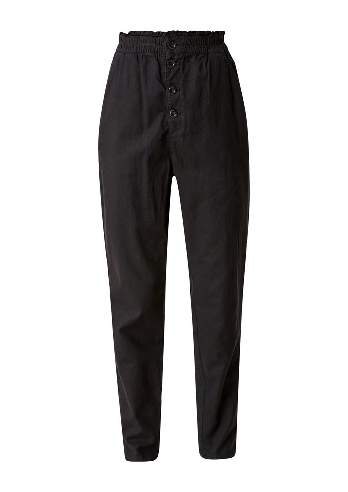 QS designed by High- Waist- Hose Leinenmix beige, schwarz S12 2113451 36 | 9999 black | 