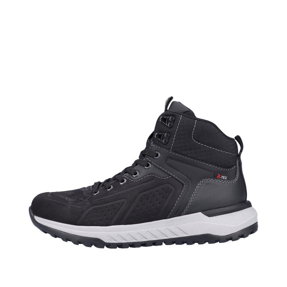 Rieker Evolution Herren Schnürboot Schnürstiefel Wechselfußbett Nano-beschichtetes Obermaterial TEX- Membran schwarz S22  U0161-00 44 | schwarz/schwarz | G