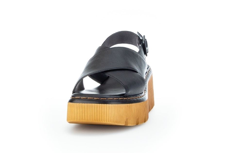 Gabor Plateau Sandale schwarz Leder 84.711.27 5,5 | schwarz (cognac | F