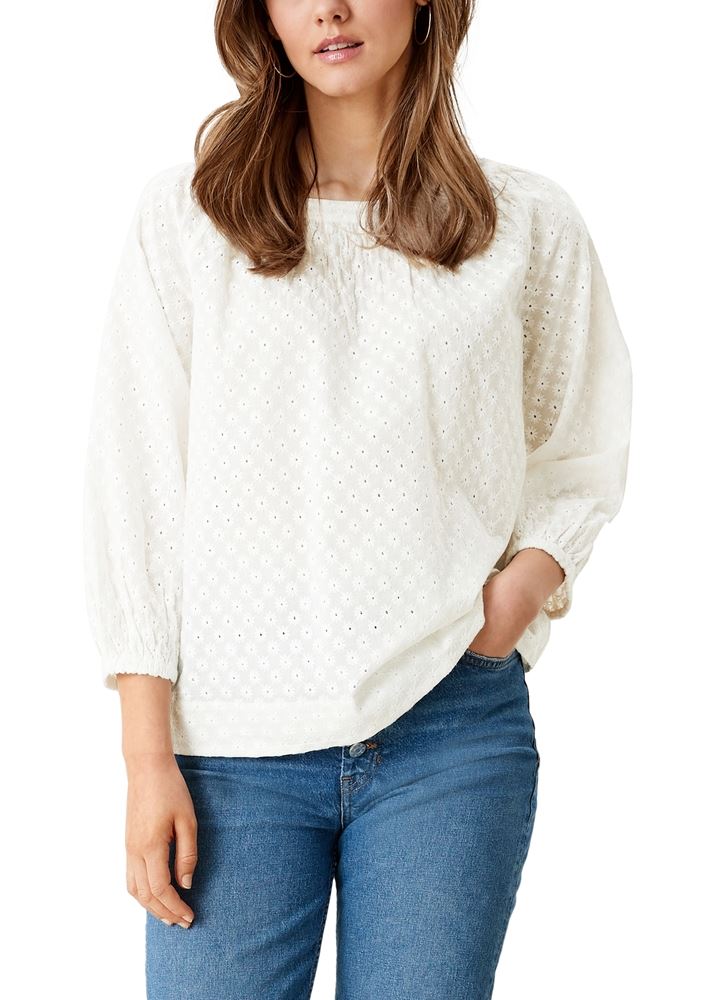 s.Oliver Bluse 3/4 Arm Lochstickerei Schleife weiß S12  2111994 46 | 02L1 WHITE | 