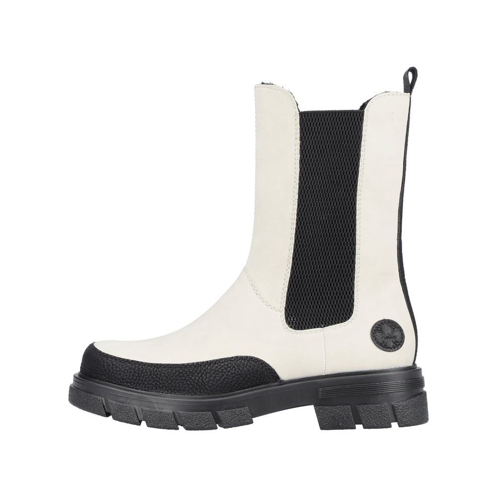 Rieker Antistress Damen Stiefel Chelsea- Boots derbe Profilsohle beige S22 Z9170-60 42 | schwarz/crema/s | F