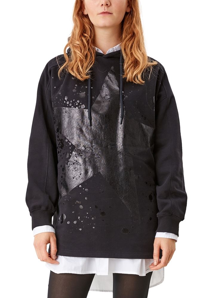 QS designed by Sweatshirt Kapuzenshirt Metallic- Print schwarz S21 2107378 