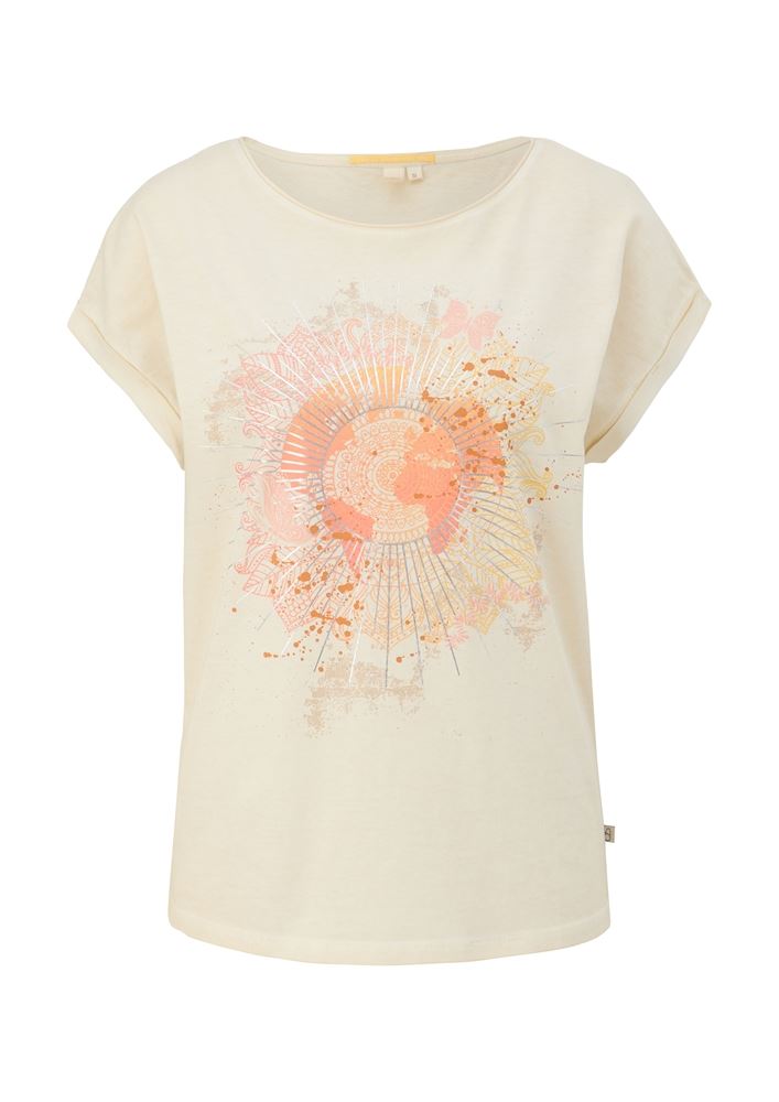 QS designed by Jersey-Shirt mit Frontprint weiß, orange S13  2131396 