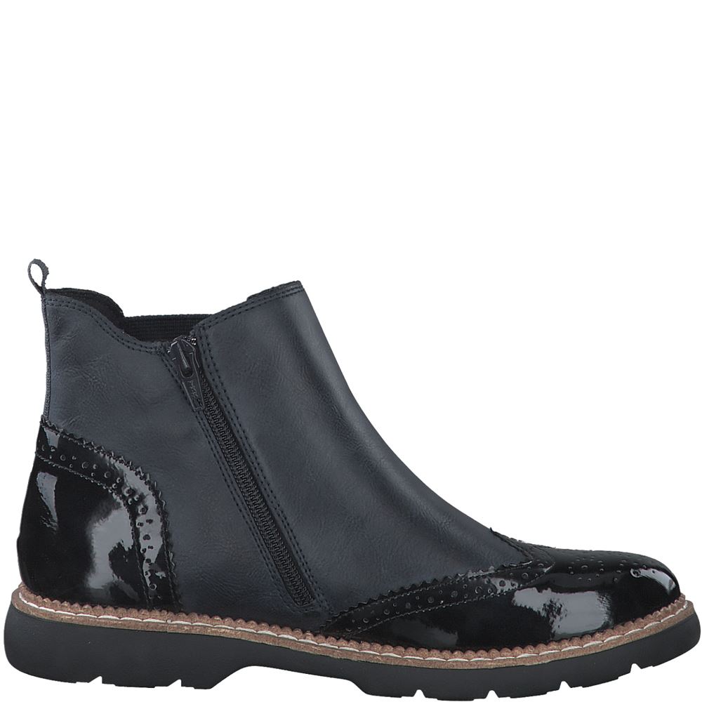s.Oliver Damen Stiefelette Stretcheinsatz Lack- Details blau S22 5-5-25444-39 37 | 891 NAVY COMB. | 