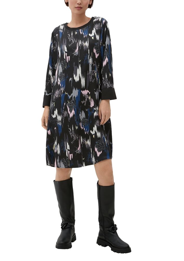 s.Oliver Midi-Kleid mit Allover-Muster S22 2124813 44 | 99A1 GREY/BLACK | 