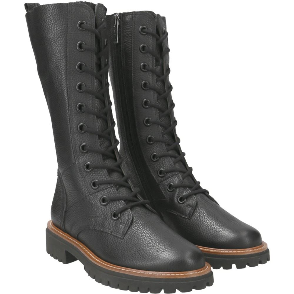 Paul Green Schnürstiefel Leder Boots Reißverschluss schwarz 9831-029 7 | black | 