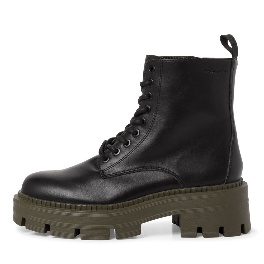 Tamaris Schnürboots Schnürstiefelette markante Sohle TOUCHit-Fußbett schwarz S22 1-1-25286-29 41 | 077 BLACK/OLIVE | 