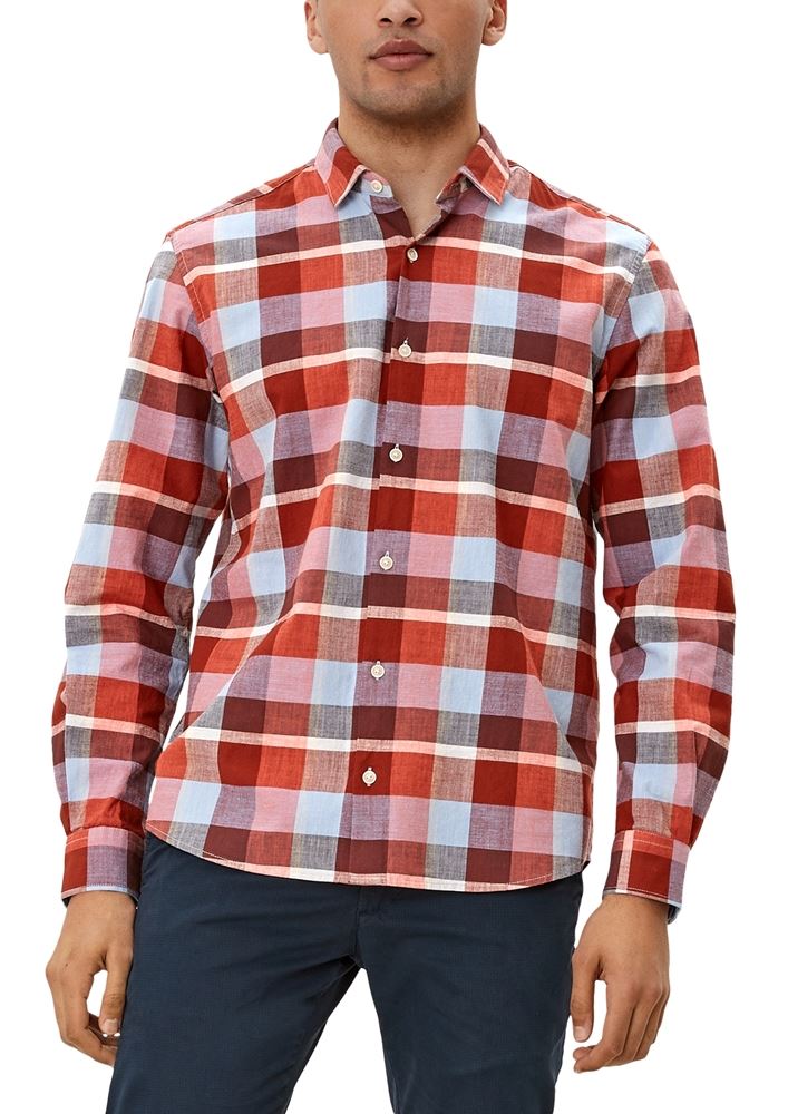 s.Oliver Herren Hemd Karomuster langarm rot S12 2111504 L | 23N6 light oran | 
