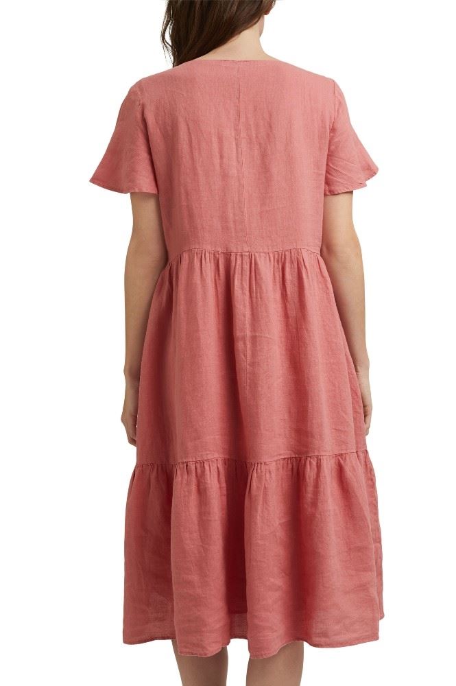 edc Midikleid Volants Leinen rot 041CC1E306 34 | C645 CORAL | 