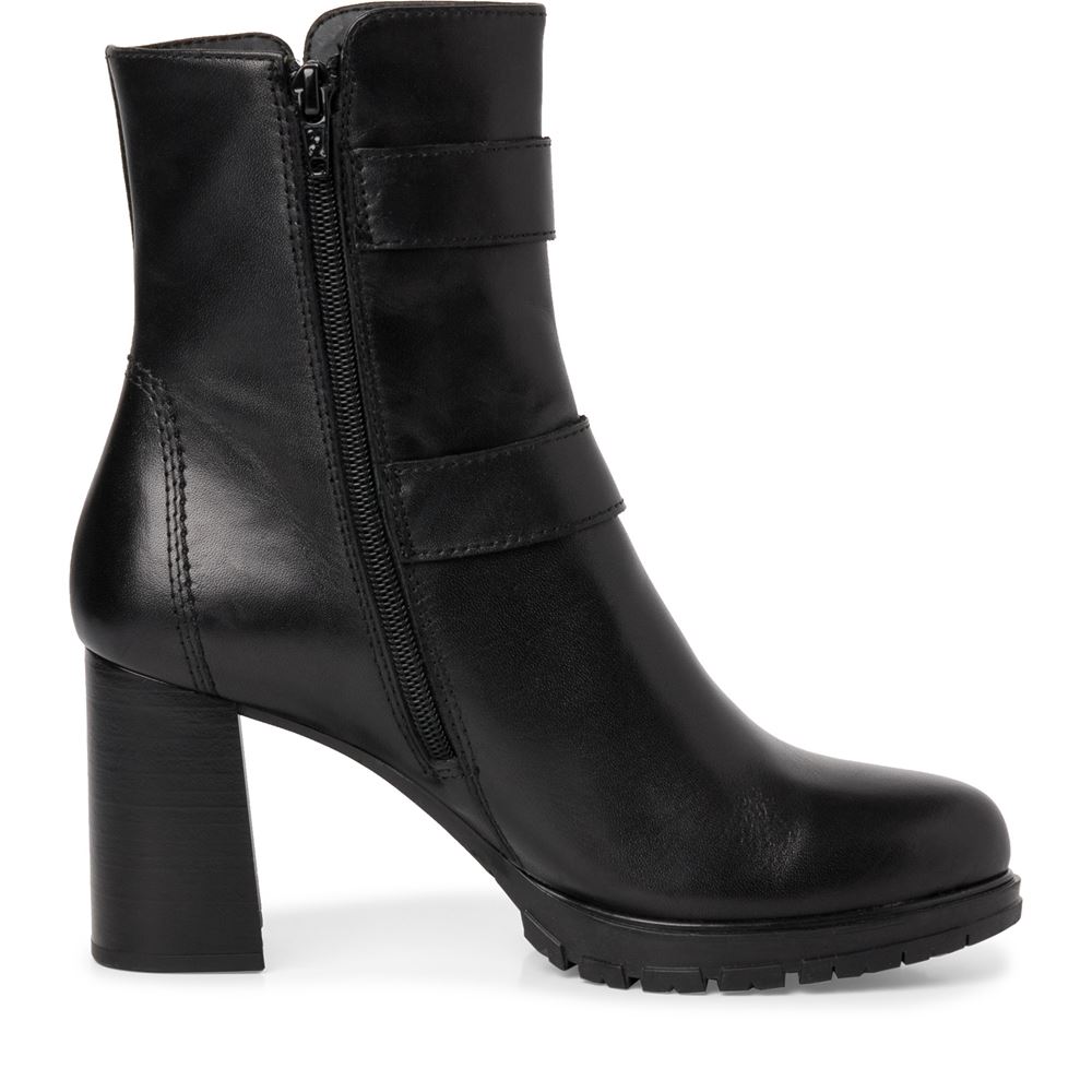 Tamaris Stiefelette Leder Zierschnallen hoher Blockabsatz TOUCHit- Fußbett schwarz S22 1-1-25384-29 37 | 001 BLACK | 