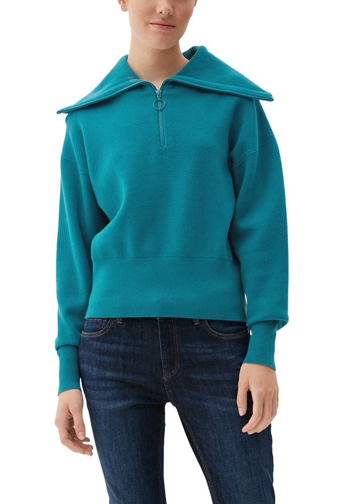 QS designed by Pullover Viskosemix Troyer- Kragen grün S22 2119474 XXL | 6696 BLUE GREEN | 