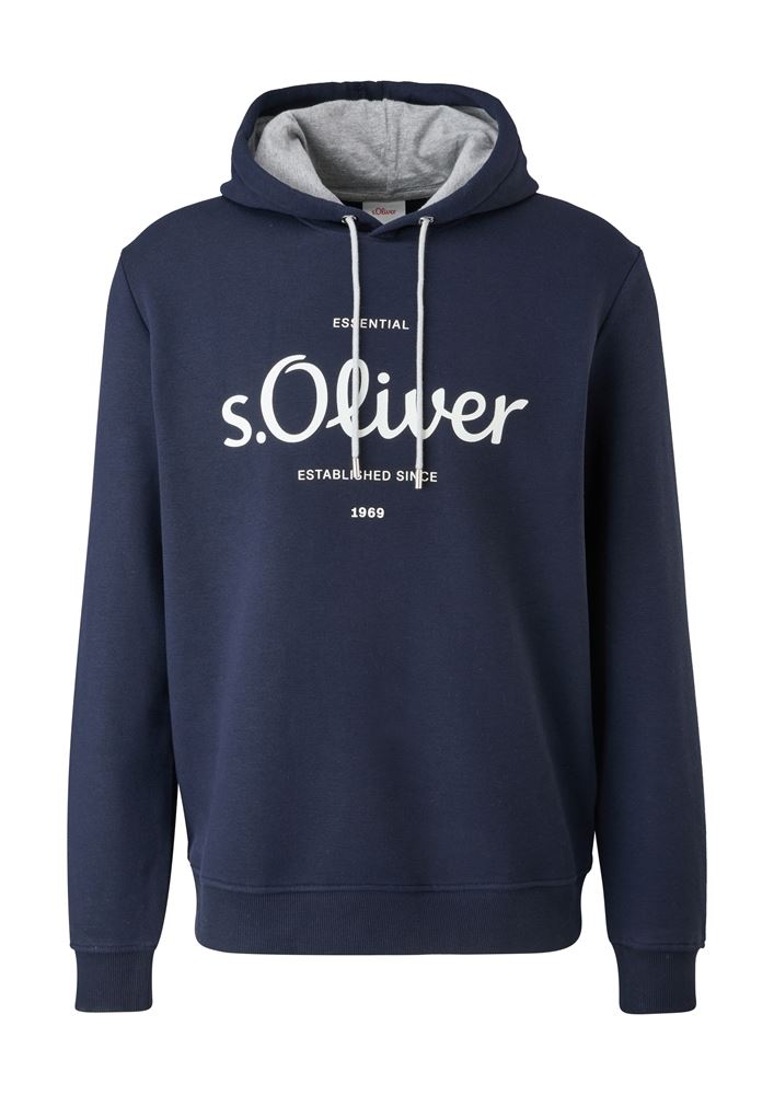 s.Oliver Herren Sweatshirt Logo- Print Kapuze blau,grau S22 2122819 XXL | 9700 GREY/BLACK | 