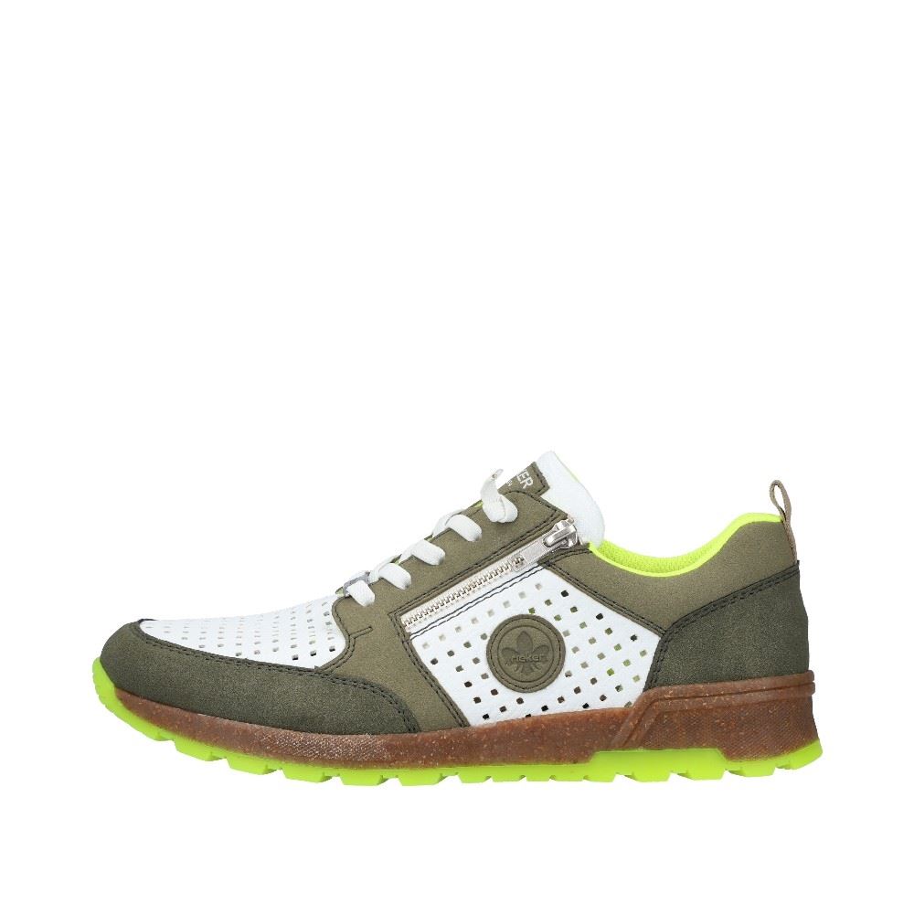 Rieker Antistress Herren Sneaker Slip on Lochmuster grün S21   15125-90 43 | olive/weiss/sag | G