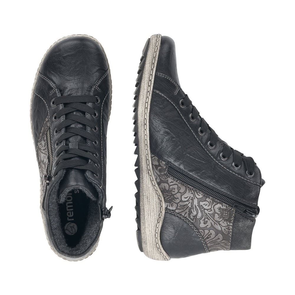 Remonte Stiefelette Schnürstiefel Reißverschluss Tex Membran Wechselfußbett schwarz grau  R1497-45 