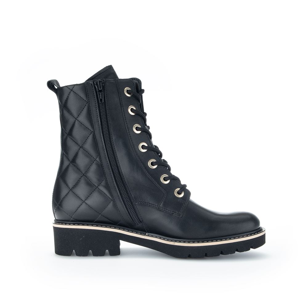 Gabor Schnürstiefelette Steppmuster Leder Wechselfußbett schwarz S22 92.735.57 5 | schwarz (Mic/go | G