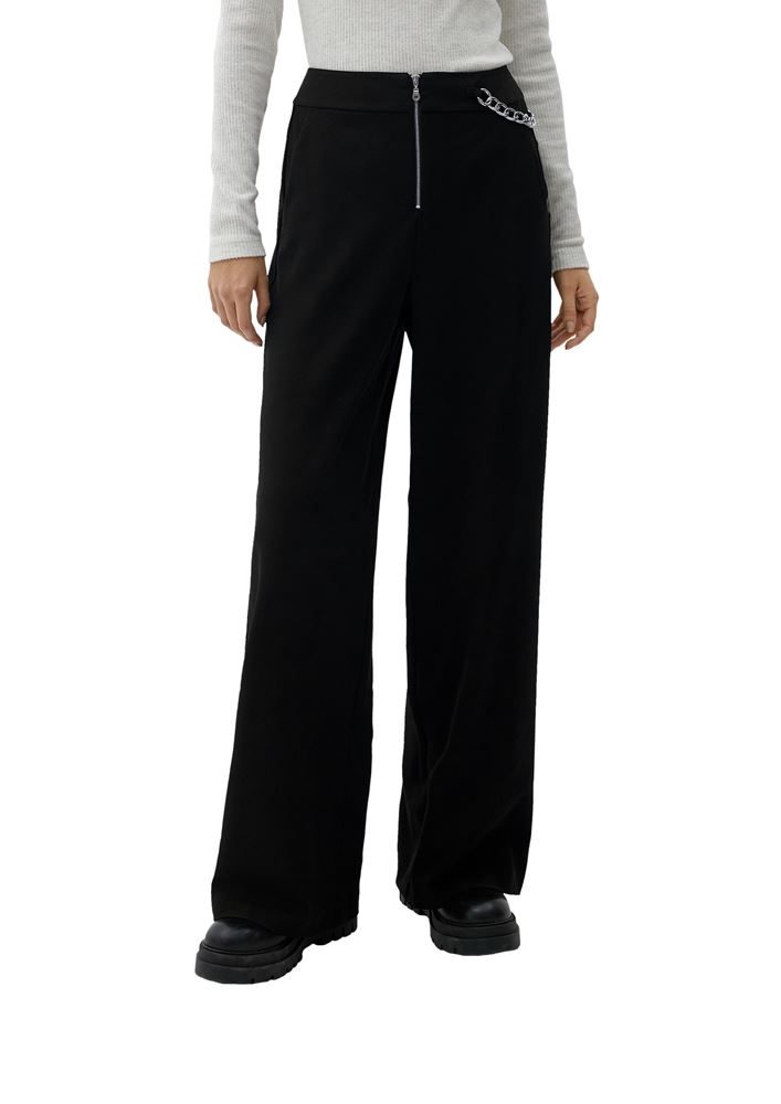 QS designed by Stoffhose Kettendetail weites Bein schwarz S22 2125265 