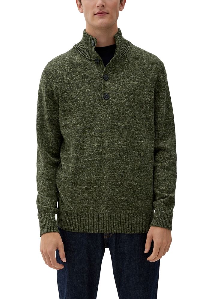 s.Oliver Pullover Melierter Troyer aus Baumwolle S22 2118091 XL | 78W1 GREEN | 
