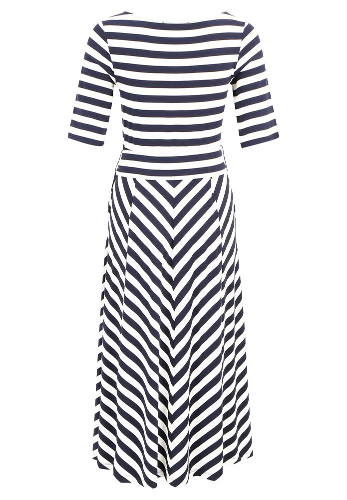 Betty Barclay tailliertes Jerseykleid Streifen Midi- Länge Eingrifftaschen weiß blauS13  13921405 
