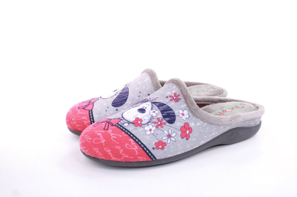 s`knöpfli Damen Hausschuh Pantoletten Hundemotiv grau S22 Z27736 35 | terpel gris | 