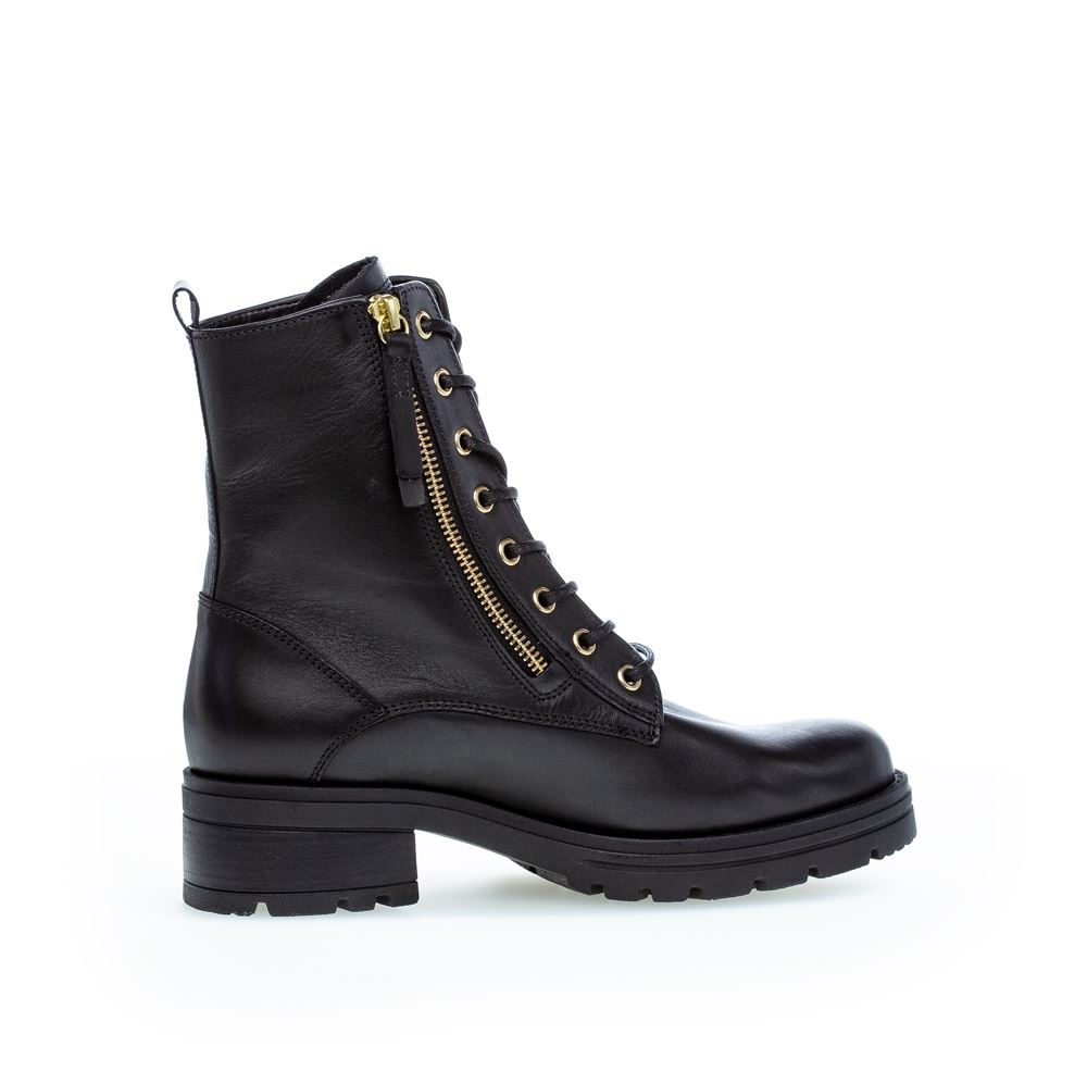Gabor Damen Schnürstiefelette Schnürboots Leder Reißverschluss Wechselfußbett schwarz S22 92.785.67 6,5 | schw(Flausch/go | G
