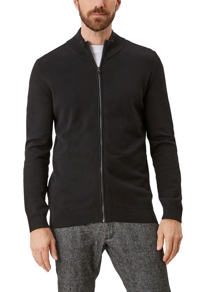 s.Oliver Herren Strickjacke Wollmix Reißverschluss schwarz S12  2106562 L | 9999 black | 