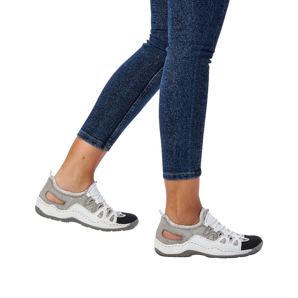 Rieker Damen Slipper weiß/grau L0539-80 37 | pazifik/weiss/c | F