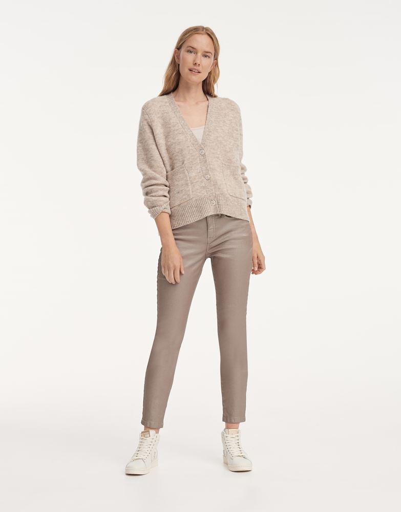 OPUS Strickjacke Cardigan Knöpfe Taschen beige S21 248089431 