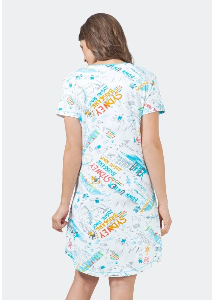 Hajo Sleepshirt Nachthemd 1/4 Arm gemustert 45447 40 | türkis | 