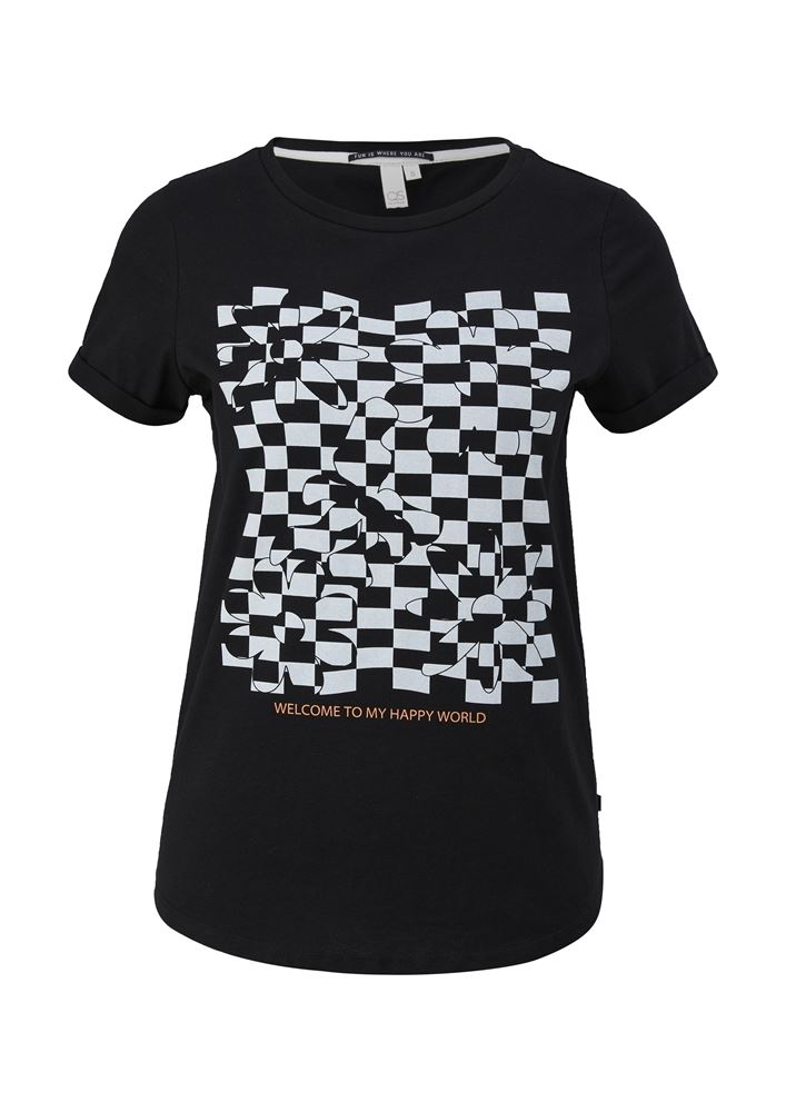 QS designed by Baumwollshirt mit Frontprint grün, schwarz S13 2127632 