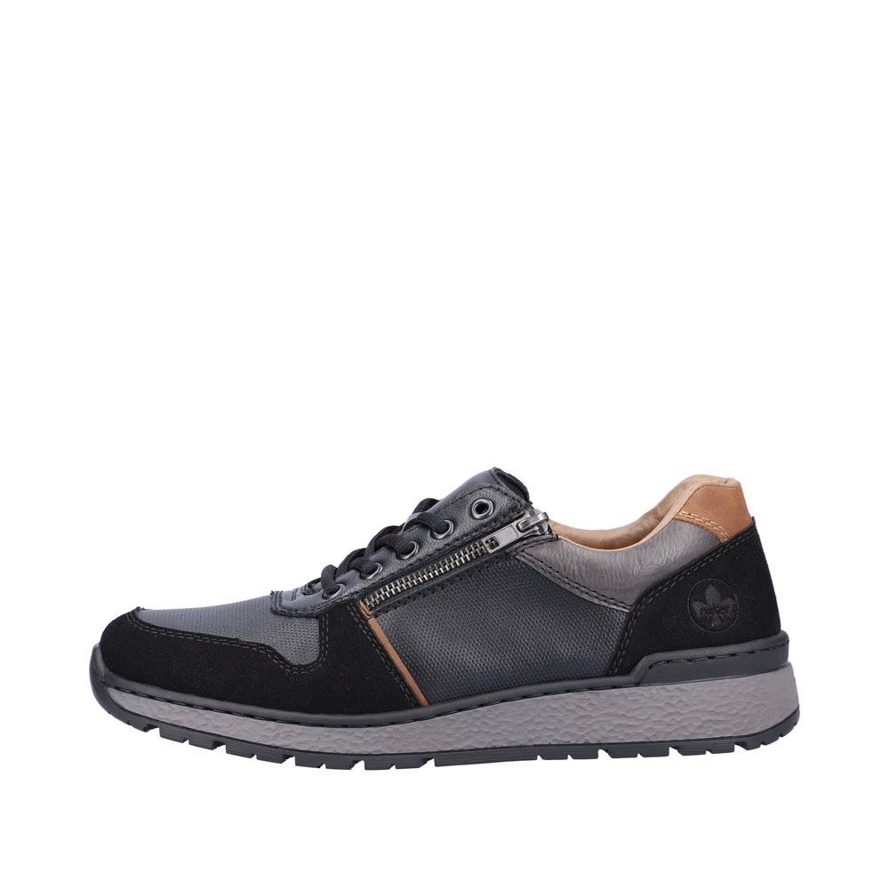 Rieker Antistress Herren Schnürhalbschuh Sneaker Wechselfußbett schwarz S22 B9050-00 44 | schwarz/schwarz | H