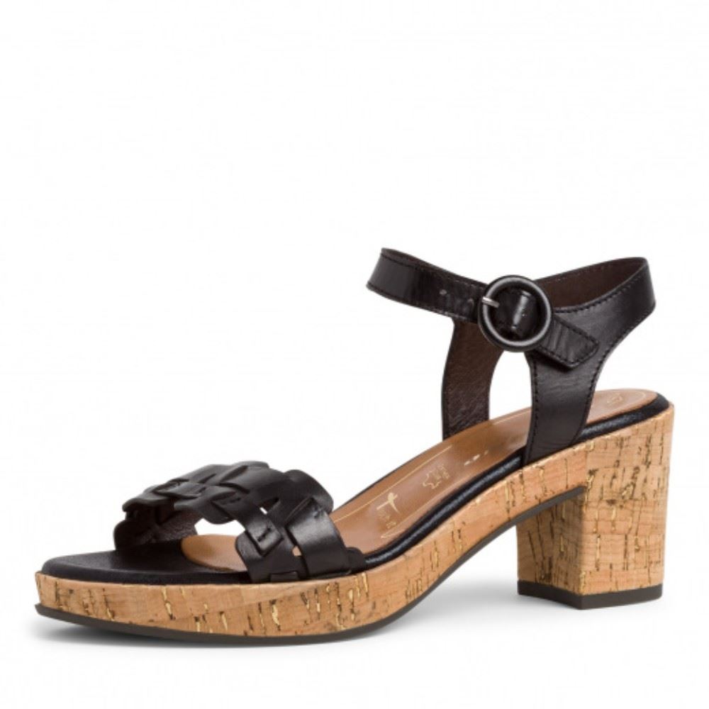 Tamaris Sandalette Leder Keilabsatz schwarz 1-1-28004-24 