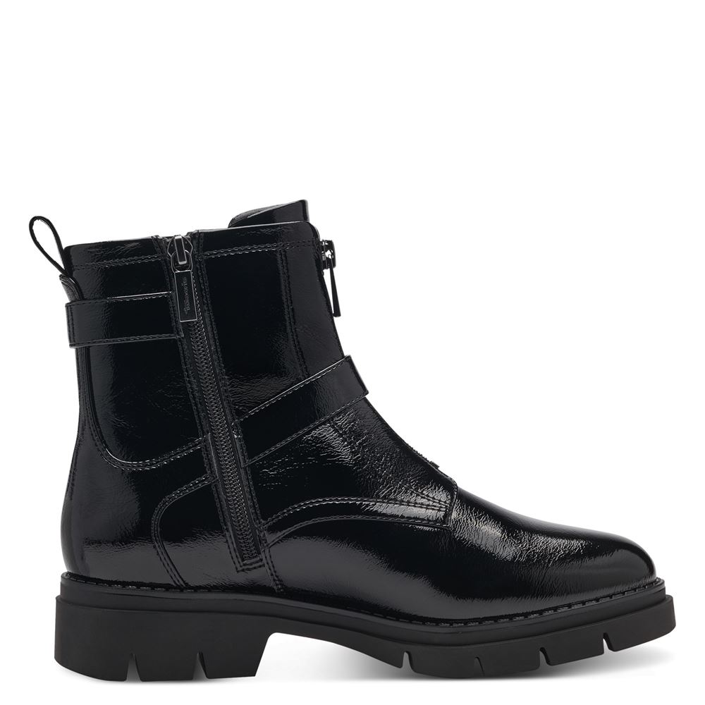 Tamaris Stiefelette Boots Zierschnallen Lackoptik TOUCHit- Fußbett schwarz S23 1-25817-41 