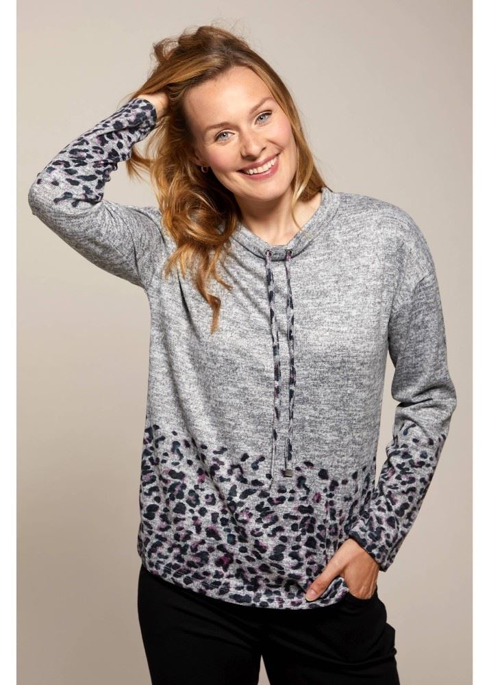 Hajo Strickshirt mit Animal Bordüre Graumelange S21 19247 38 | graumelange | 