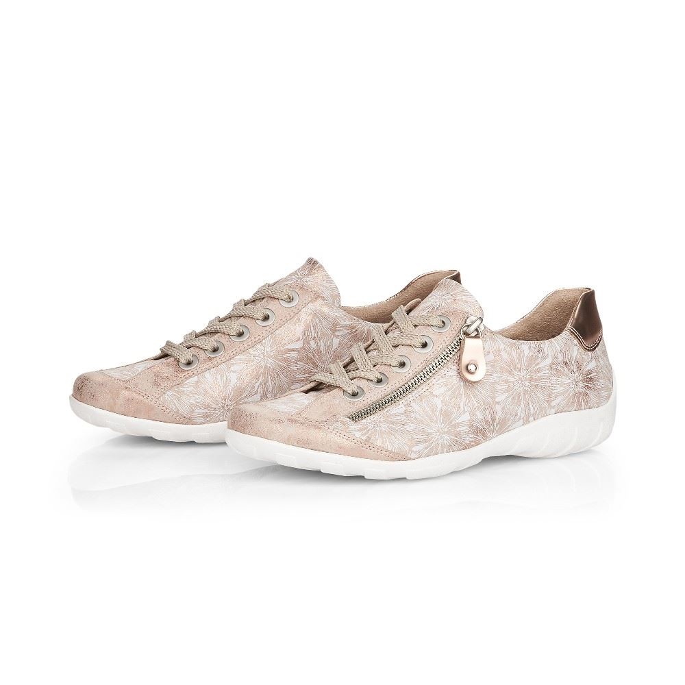 Remonte Sneaker Schnürer Reißverschluss Leder rosegold softfoam R3435 