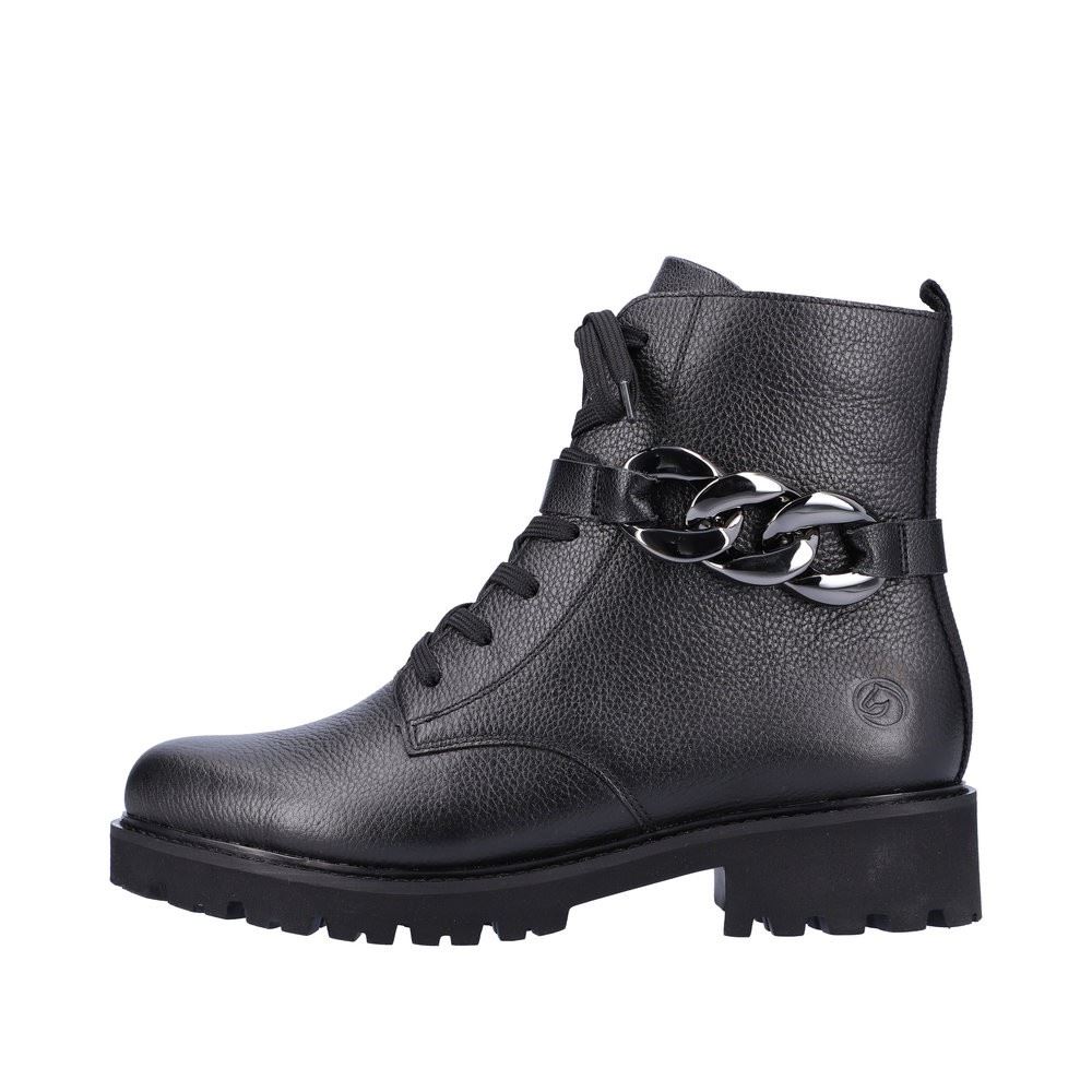 Remonte Damen Schnürboots Schnürstiefel Kettendetail Leder schwarz S22 D8699-00 40 | schwarz/schwarz | G