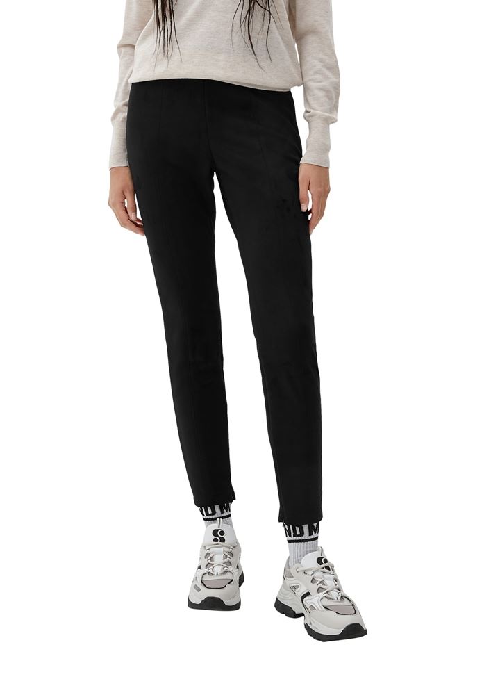 QS designed by Leggings Veloursleder- Optik Lederimitat Elastikbund schwarz S22 2125268 36 | 9999 GREY/BLACK | 