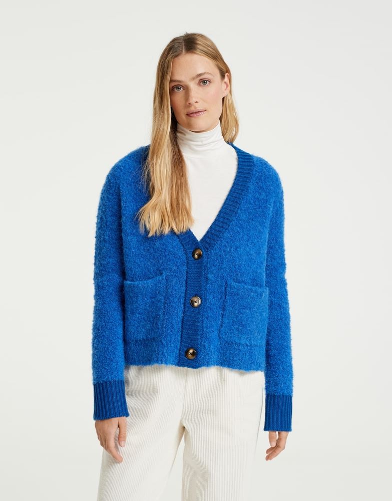 OPUS Strickjacke Doina Woll- Mix Bouclé-Ware blau S22 1010694869146 