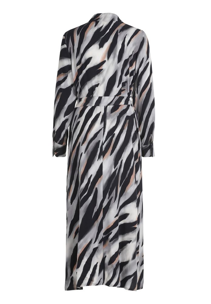 Betty Barclay Hemdblusenkleid Midi- Länge Knopfleiste Bindegürtel Allover- Print schwarz S22 12341529 