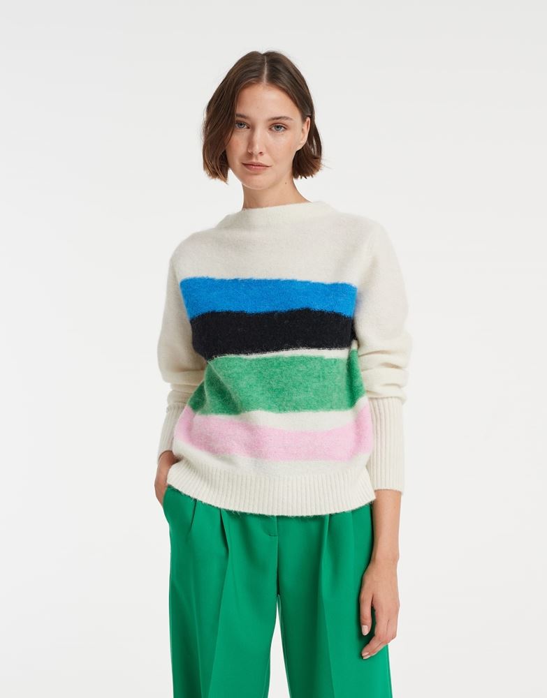 OPUS Strickpullover Polora Colorblock weiß S22 10126410963148 