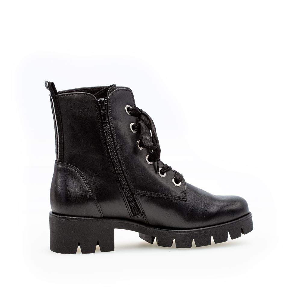 Gabor Bikerboot Schnürboot Leder Blockabsatz Wechselfußbett schwarz S22 91.711.27 