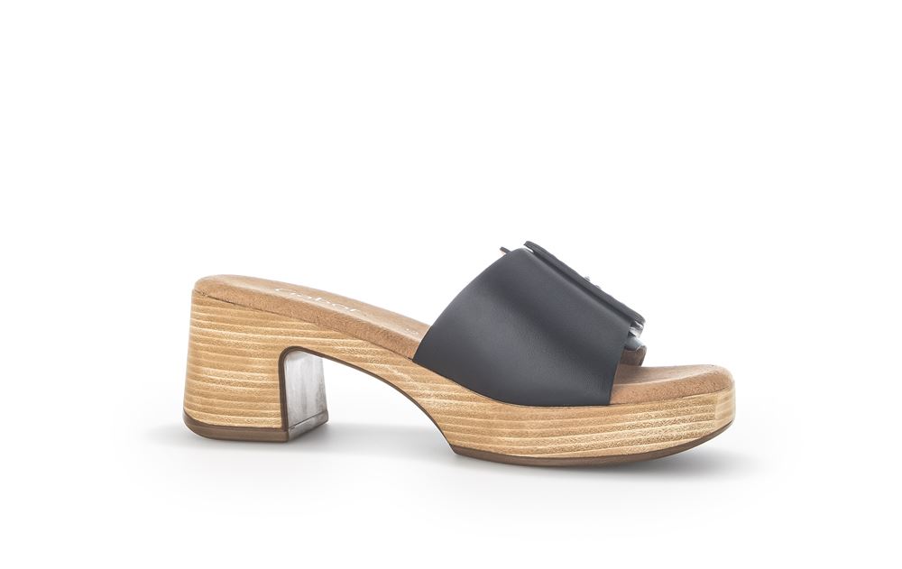 Gabor Pantolette Blockabsatz Zierschnalle Leder schwarz S13 22.722.57 