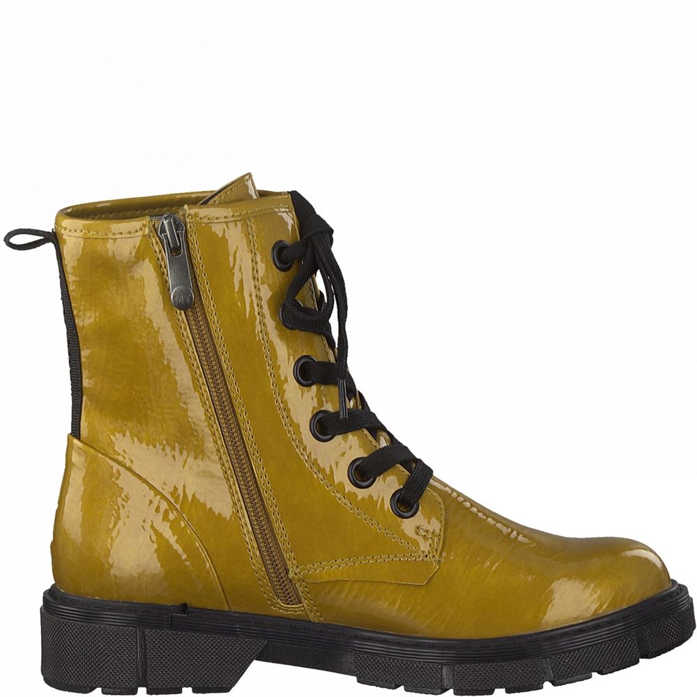 Marco Tozzi Schnürboot Schnürstiefelette Lack-Optik gelb S21 2-2-25282-27 